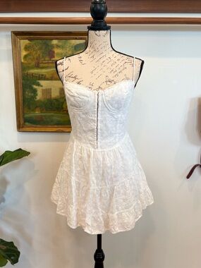 Cotton Candy White Lace Strapless Bustier Mini Dress